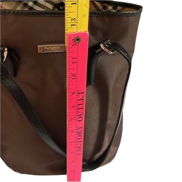 Burberry brown microfiber bucket black genuine leather trim  like new - Picture 11 of 16